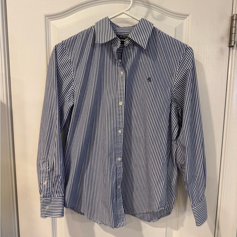 Ralph Lauren Easy Care Point Collar Navy and White Striped Shirt